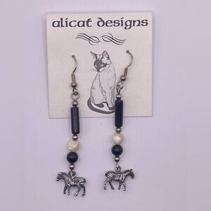NWT Hand-Made Zebra Charm Dangle Earrings